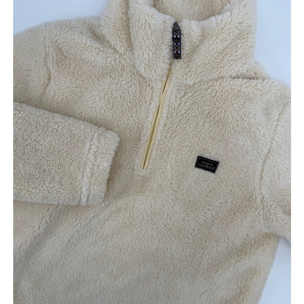 Simply Southern Cream Sherpa Fleece Quarter Zip Pullover Sweater Womens Small